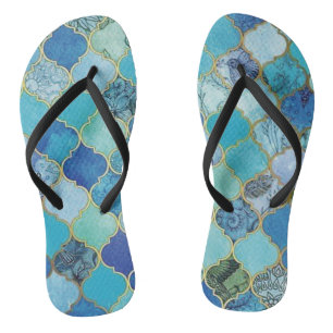 Cobalt Blue, Aqua & Gold Moroccan Thongs