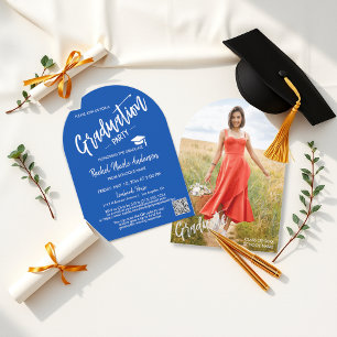 Cobalt Blue Arch Photo Graduation Party Invitation
