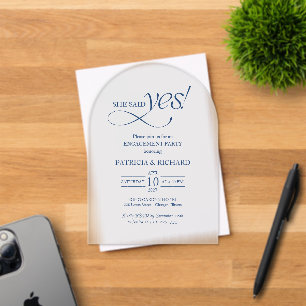 Cobalt Blue Arch She Said Yes Engagement Party Acrylic Invitations