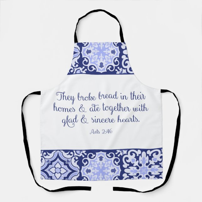 Cobalt Blue Bible Verse, They Broke Bread Apron (Front)