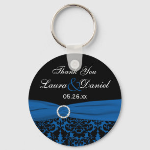 Cobalt Blue, Black Damask Wedding Favour Keychain