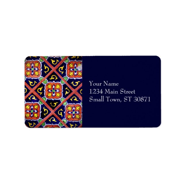 Cobalt Blue Burnt Orange Southwestern Tile Design Label (Front)