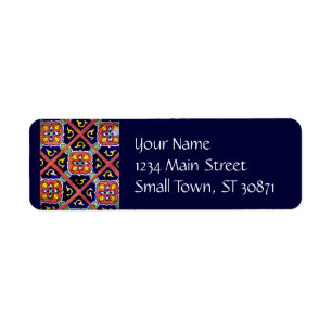 Cobalt Blue Burnt Orange Southwestern Tile Design Return Address Label