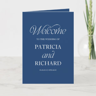 Cobalt Blue Calligraphy Wedding Folded Program