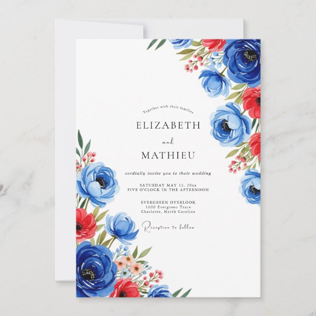 Cobalt Blue Charismatic Summer Wedding Invitation (Front)