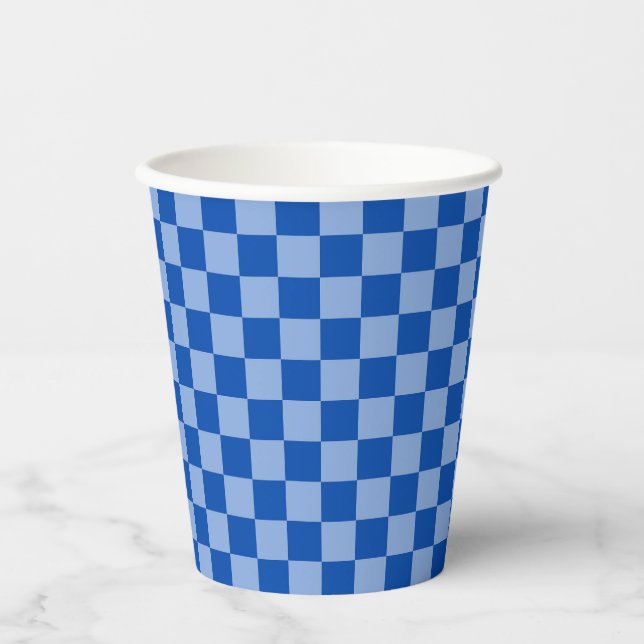 Cobalt Blue Chequerboard Paper Cups (Front)