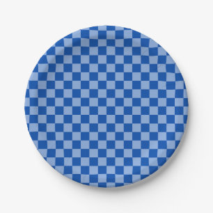 Cobalt Blue Chequerboard Paper Plate