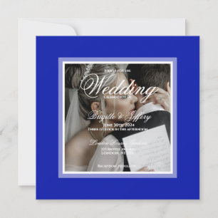 Cobalt blue customisable wedding photo invitation