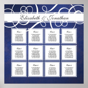 Cobalt Blue Damask Dinner Party Seating Chart