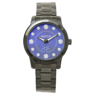 Cobalt Blue Diamond Solitaire Dial Custom Name Watch