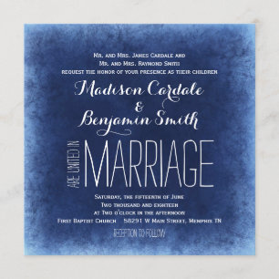 Cobalt Blue Distressed Rustic Wedding Invitations