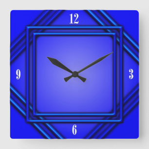 Cobalt Blue Double Frame 4 White Numbers Square Wall Clock