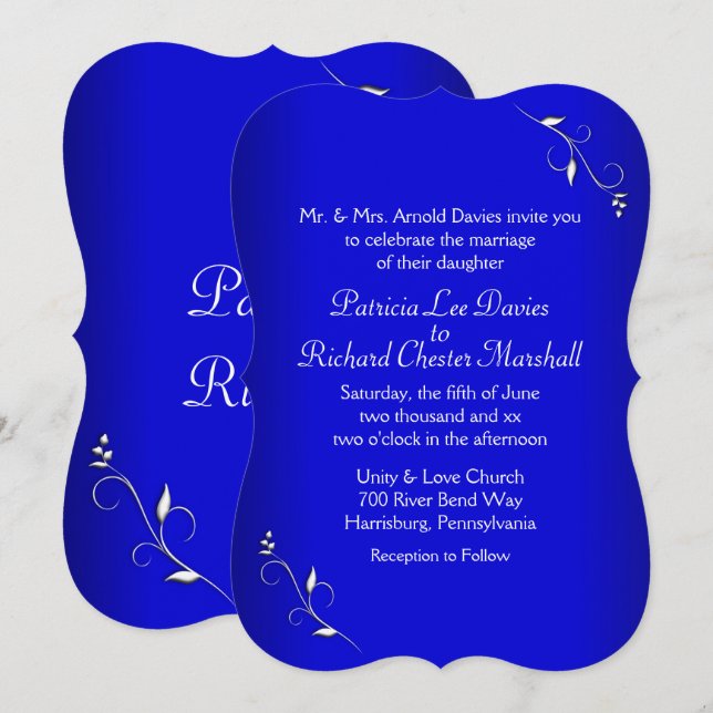 Cobalt Blue Evening Wedding Invitation (Front/Back)