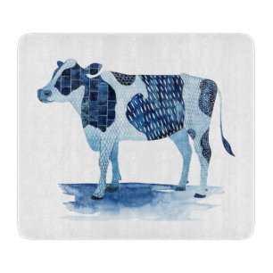 Cobalt Blue Farm Animals - Cow Cutting Board
