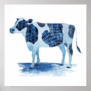 Cobalt Blue Farm Animals - Cow Poster