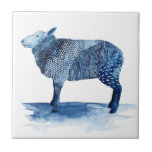 Cobalt Blue Farm Animals - Sheep Ceramic Tile<br><div class="desc">Cobalt Farm Animals III by Grace Popp. Features a sheep in a deep,  cobalt blue colour with a variety of patterns,  designs,  and shapes.</div>