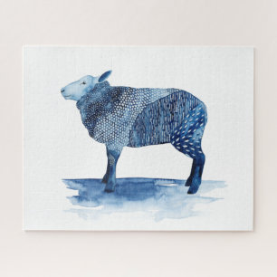 Cobalt Blue Farm Animals - Sheep Jigsaw Puzzle
