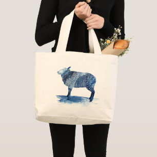 Cobalt Blue Farm Animals - Sheep Large Tote Bag