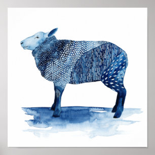 Cobalt Blue Farm Animals - Sheep Poster