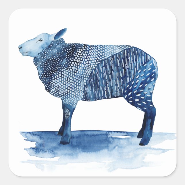 Cobalt Blue Farm Animals - Sheep Square Sticker (Front)