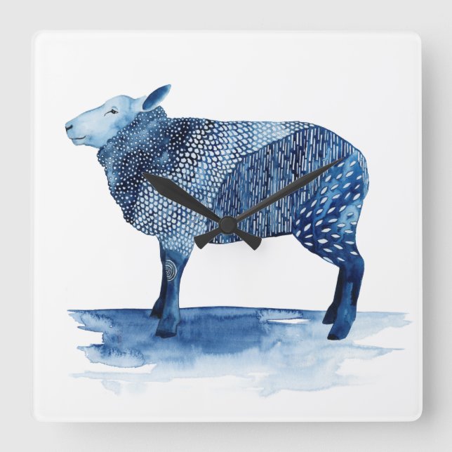 Cobalt Blue Farm Animals - Sheep Square Wall Clock (Front)