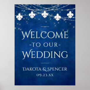 Cobalt Blue Fleur de Lis Light   Wedding Welcome Poster