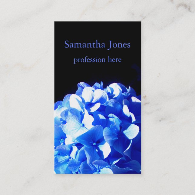 Cobalt blue floral elegant blue hydrangeas  business card (Front)