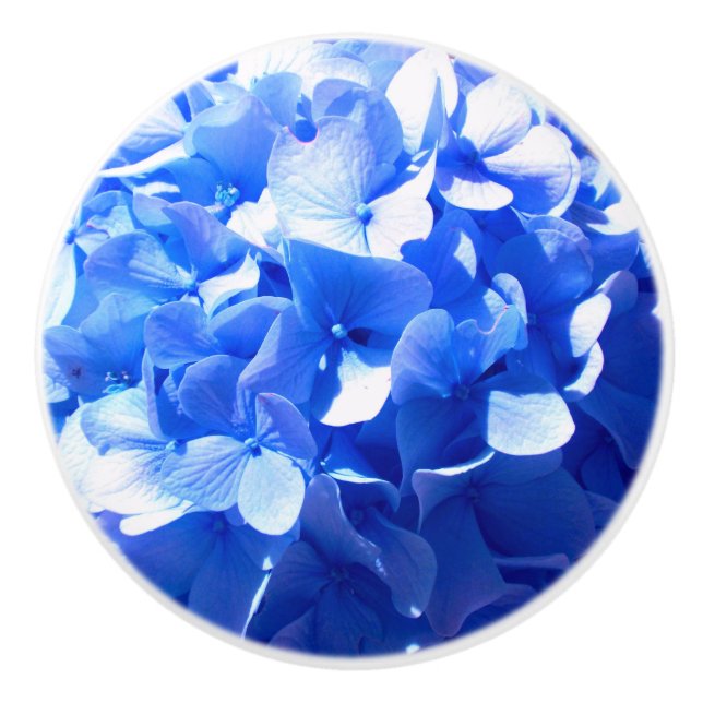 Cobalt blue floral elegant blue hydrangeas  ceramic knob (Front)