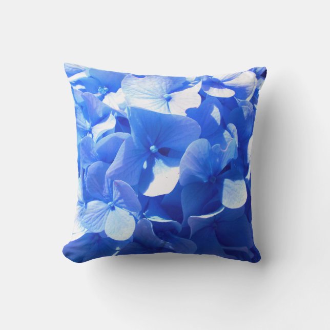 Cobalt blue floral elegant blue hydrangeas  cushion (Front)