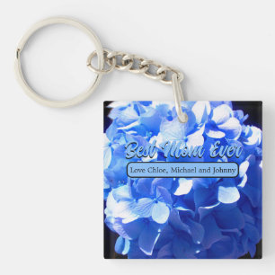 Cobalt blue floral elegant blue hydrangeas key ring