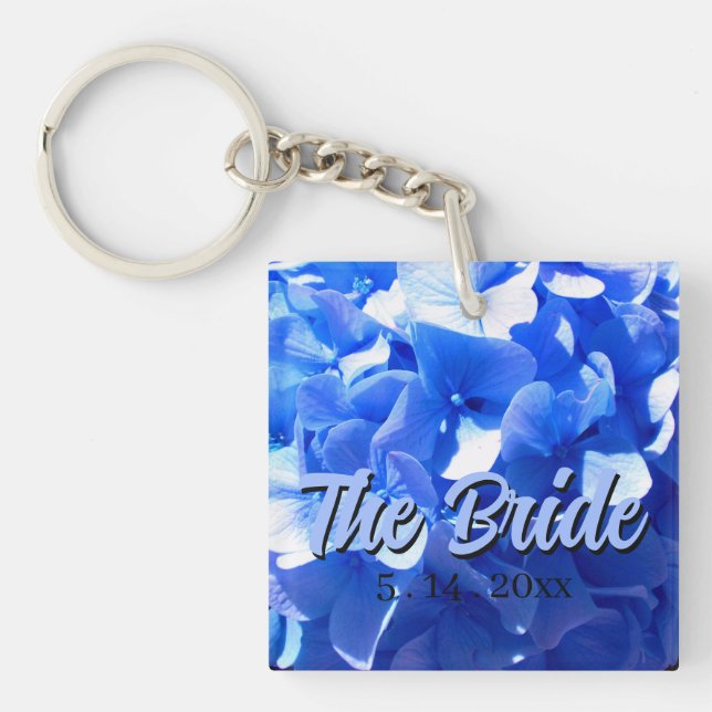 Cobalt blue floral elegant blue hydrangeas  key ring (Front)