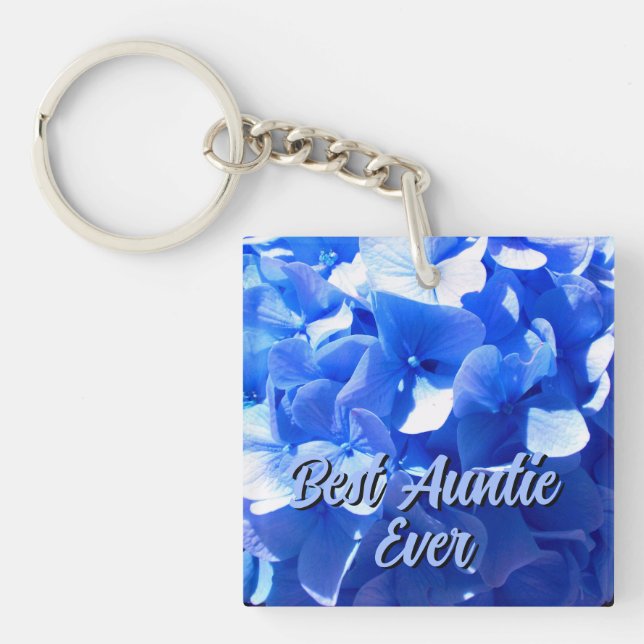 Cobalt blue floral elegant blue hydrangeas  key ring (Front)