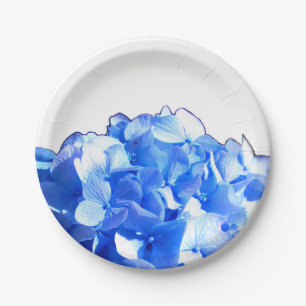 Cobalt blue floral elegant blue hydrangeas  paper plate