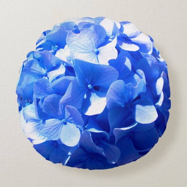 Cobalt blue floral elegant blue hydrangeas  round cushion (Front)