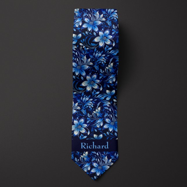 Cobalt Blue Floral Monogram Tie (Creator Uploaded)