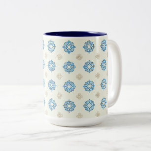 Cobalt Blue Floral Pattern Two-Tone Coffee Mug