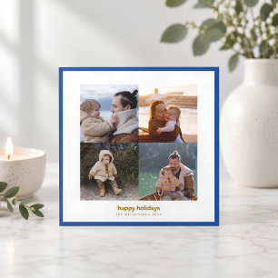 Cobalt Blue Four Photo Modern Minimalist Christmas Holiday Card
