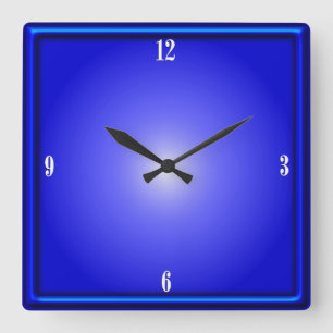 Cobalt Blue Four White Numbers Square Wall Clock