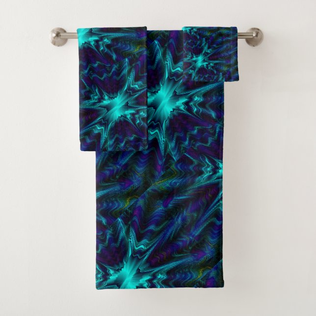 Cobalt Blue Fractal Bath Towel Set (Insitu)