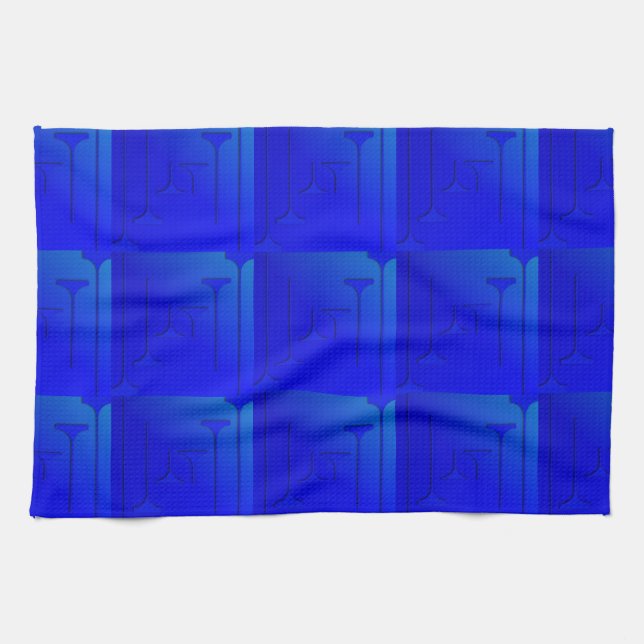 Cobalt Blue Geometric Design Tea Towel (Horizontal)
