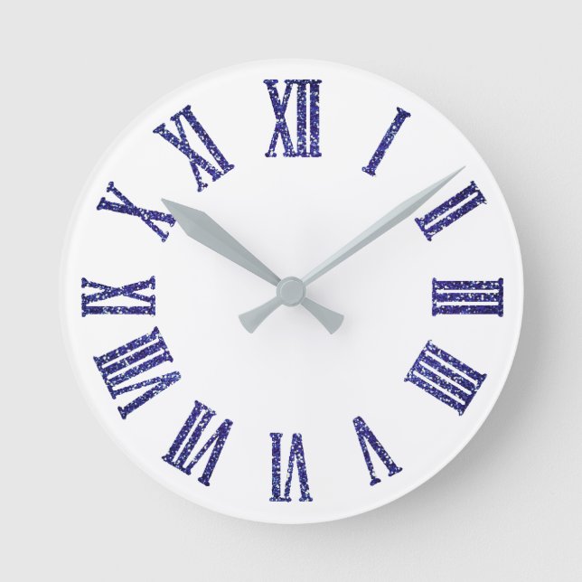 Cobalt Blue Glitter Ombre Minimal Indigo Navy Round Clock (Front)