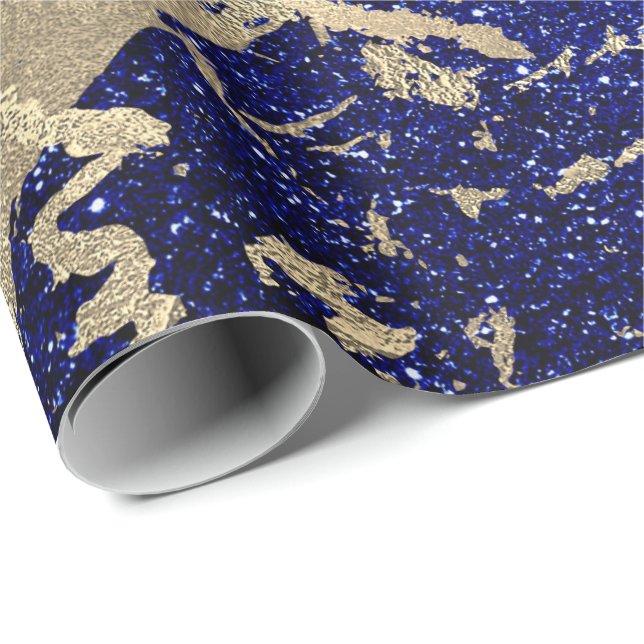 Cobalt Blue Glitter Sepia Gold Marble Stone Metal Wrapping Paper (Roll Corner)