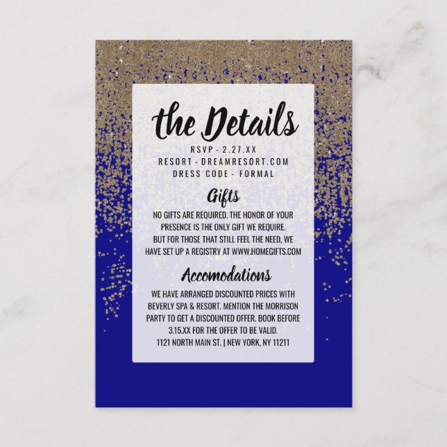 Cobalt Blue Gold Glitter Ombre Gradient Enclosure Card (Front)