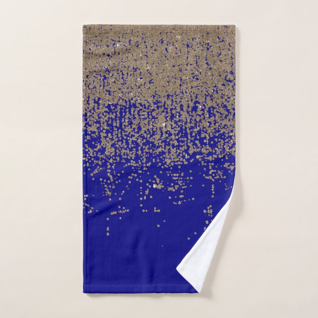 Cobalt Blue Gold Glitter Ombre Gradient Hand Towel (Hand Towel)