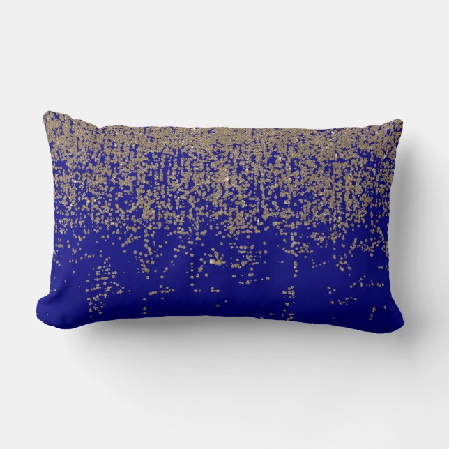 Cobalt Blue Gold Glitter Ombre Gradient Lumbar Cushion (Front)