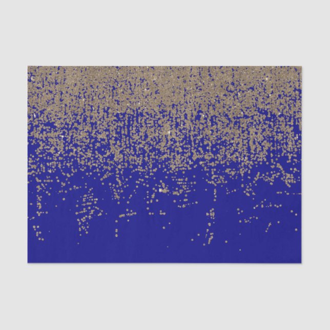 Cobalt Blue Gold Glitter Ombre Gradient Tissue Paper (Front)