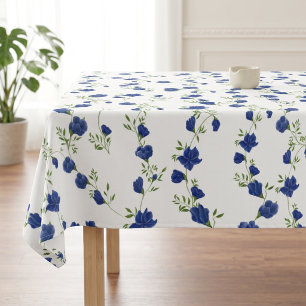 Cobalt Blue Green Watercolor Wildflower Tablecloth