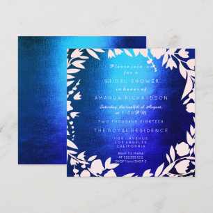 Cobalt Blue Grey White Kraft Bridal Shower Invitation