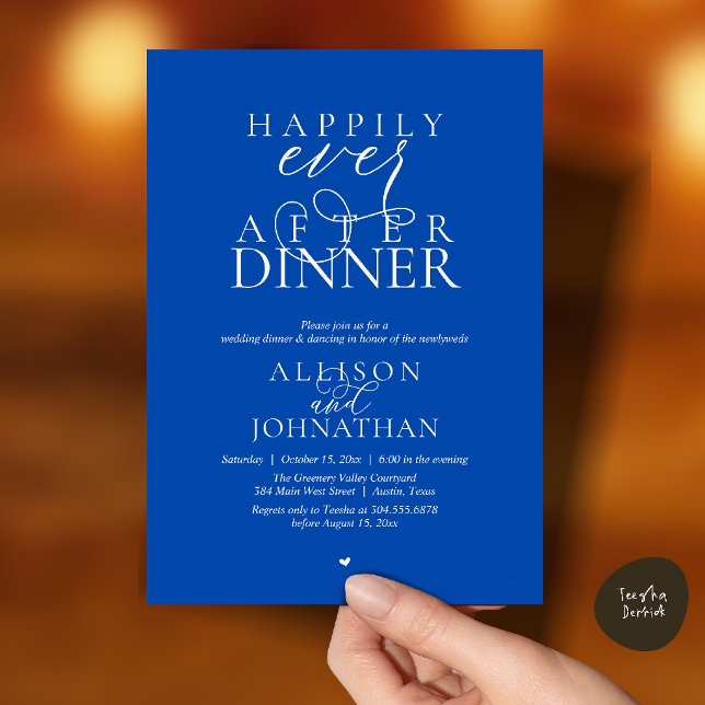 Cobalt Blue Happily Ever After Dinner Wedding Invitation (Cobalt Blue Happily Ever After Dinner Modern Script Wedding Invitation Card)