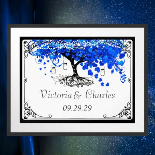 Cobalt Blue Heart Leaf Tree Wedding Poster (Creator Uploaded)